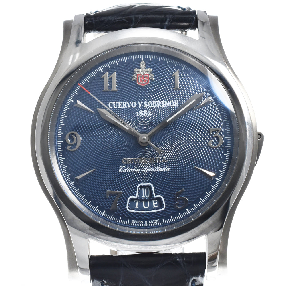 with paper CUERVO Y SOBRINOS Robust Churchill, Sir Winston 2810-1SW World Limited 100 gray Dial Automatic Men's
 Watch O#148845