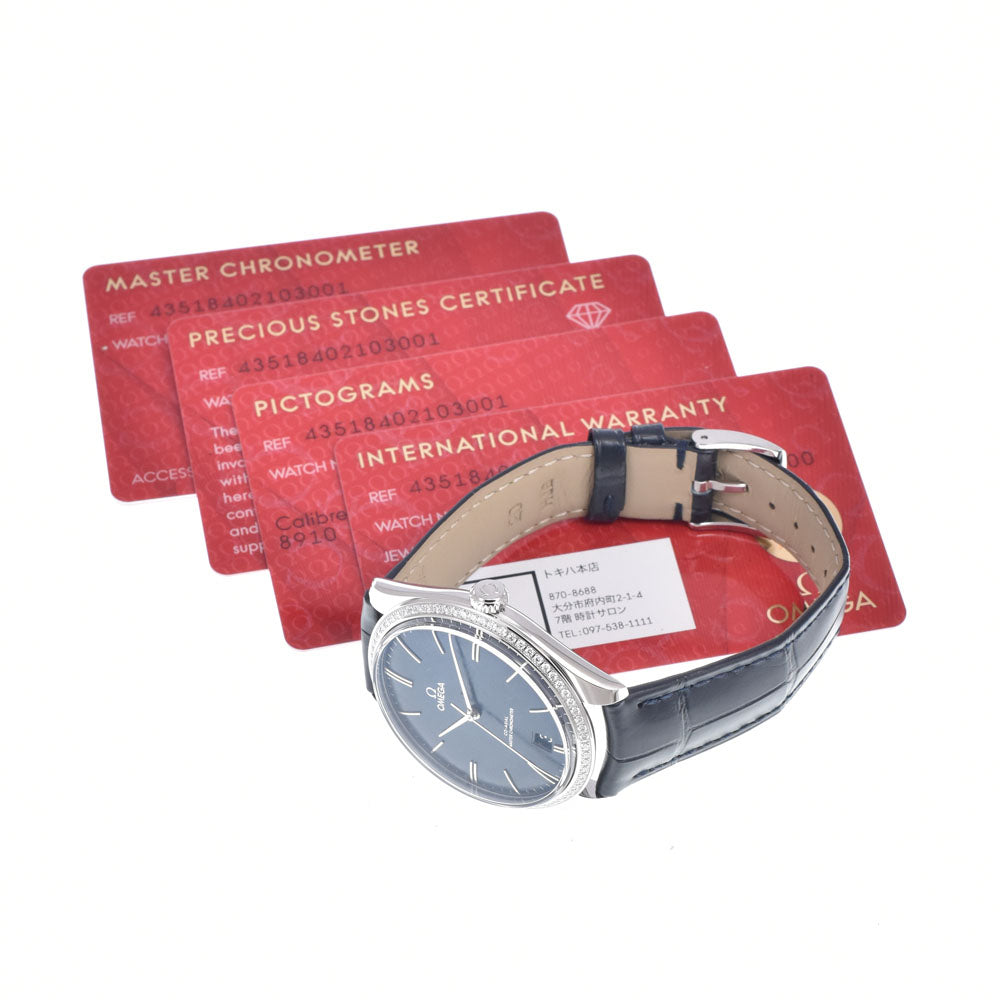 with paper OMEGA De Ville Tresor 435.18.40.21.03.00﻿1 Diamond Bezel Navy Dial Hand Winding Men's
 Watch O#148917