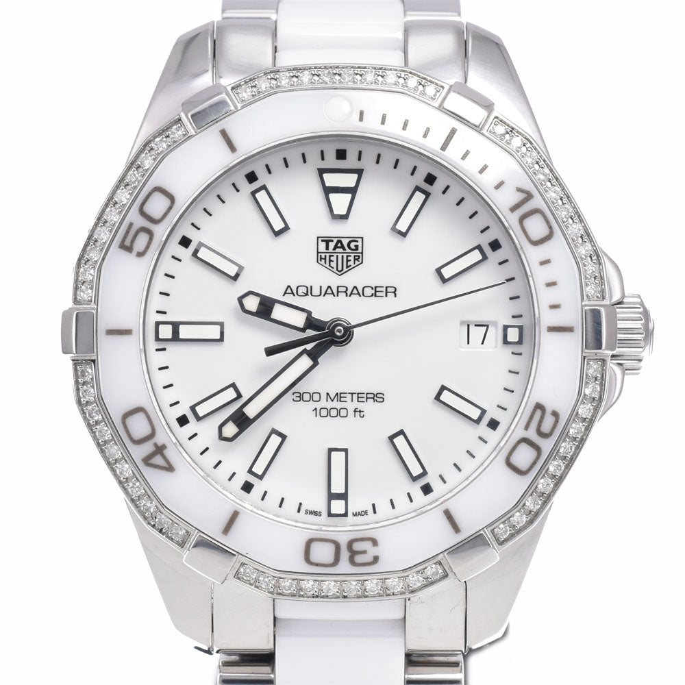 TAG HEUER Aqua racer WAY131H Diamond Bezel Date white Dial Quartz Men's
 Watch R#148940