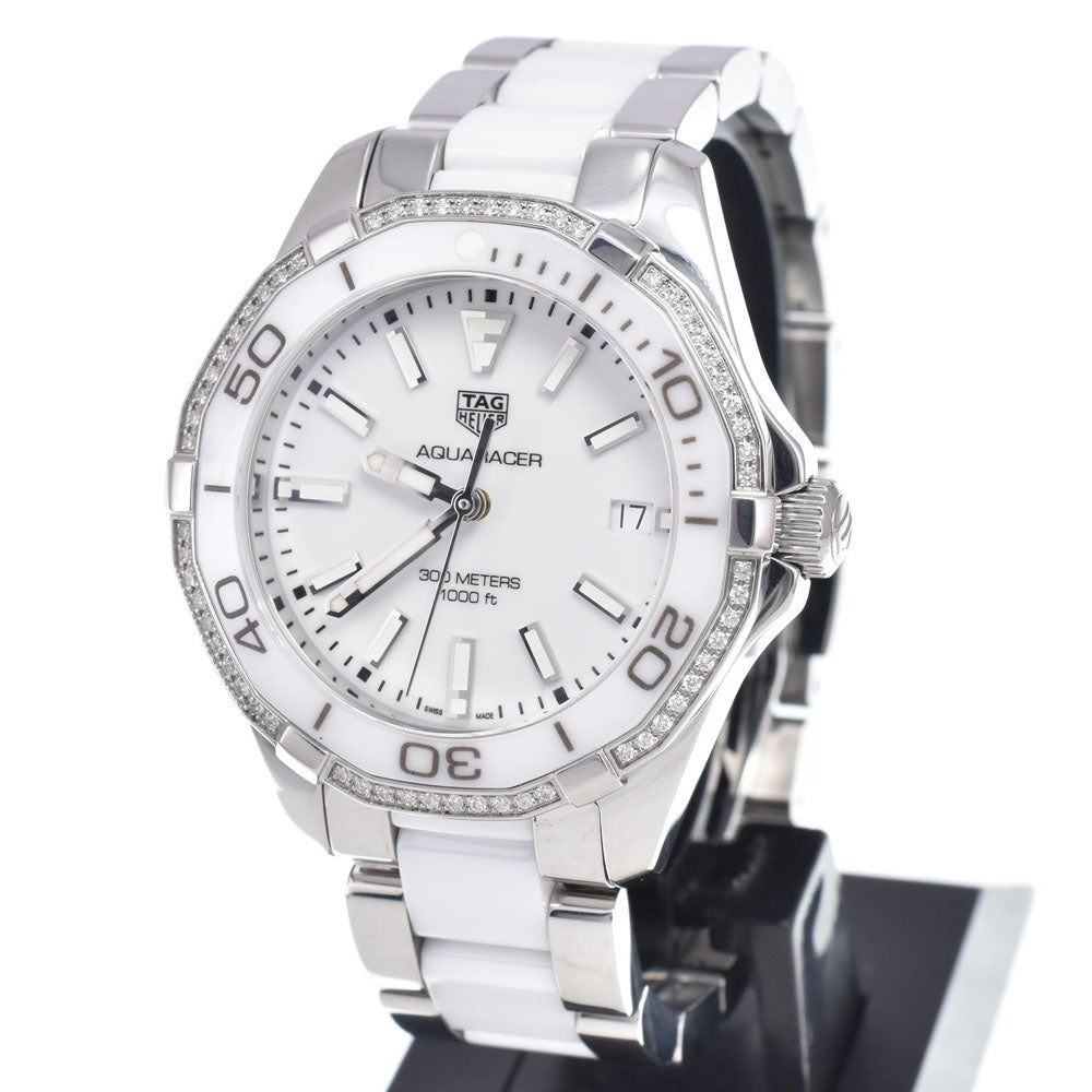 TAG HEUER Aqua racer WAY131H Diamond Bezel Date white Dial Quartz Men's
 Watch R#148940
