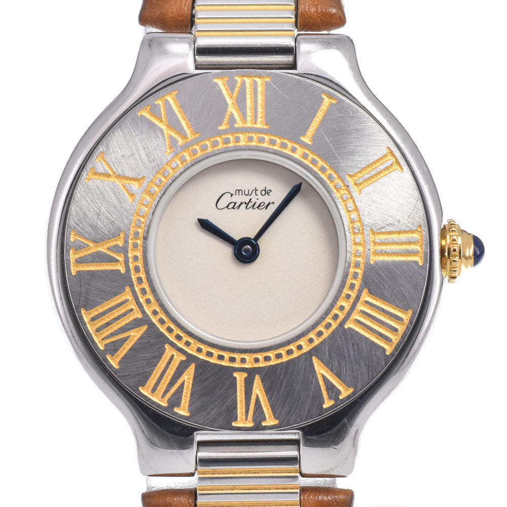 CARTIER Must21 SM W1000944 Stainless Steel/Gold Plated Ivory Dial Quartz Ladies
 Watch O#148941