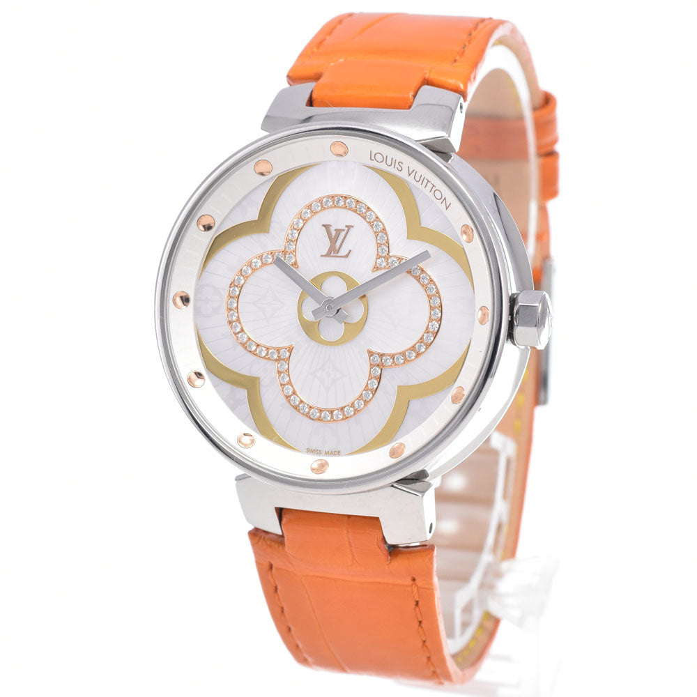 LOUIS VUITTON Tambour Moon Divine MM QA019Z diamond White shell Dial Quartz Ladies
 Watch O#148952