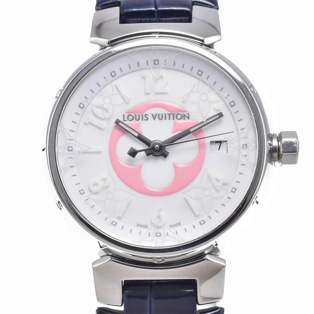 LOUIS VUITTON Tambour Damier Azur QA007 Japan Limited Date white Dial Quartz Ladies
 Watch P#148953
