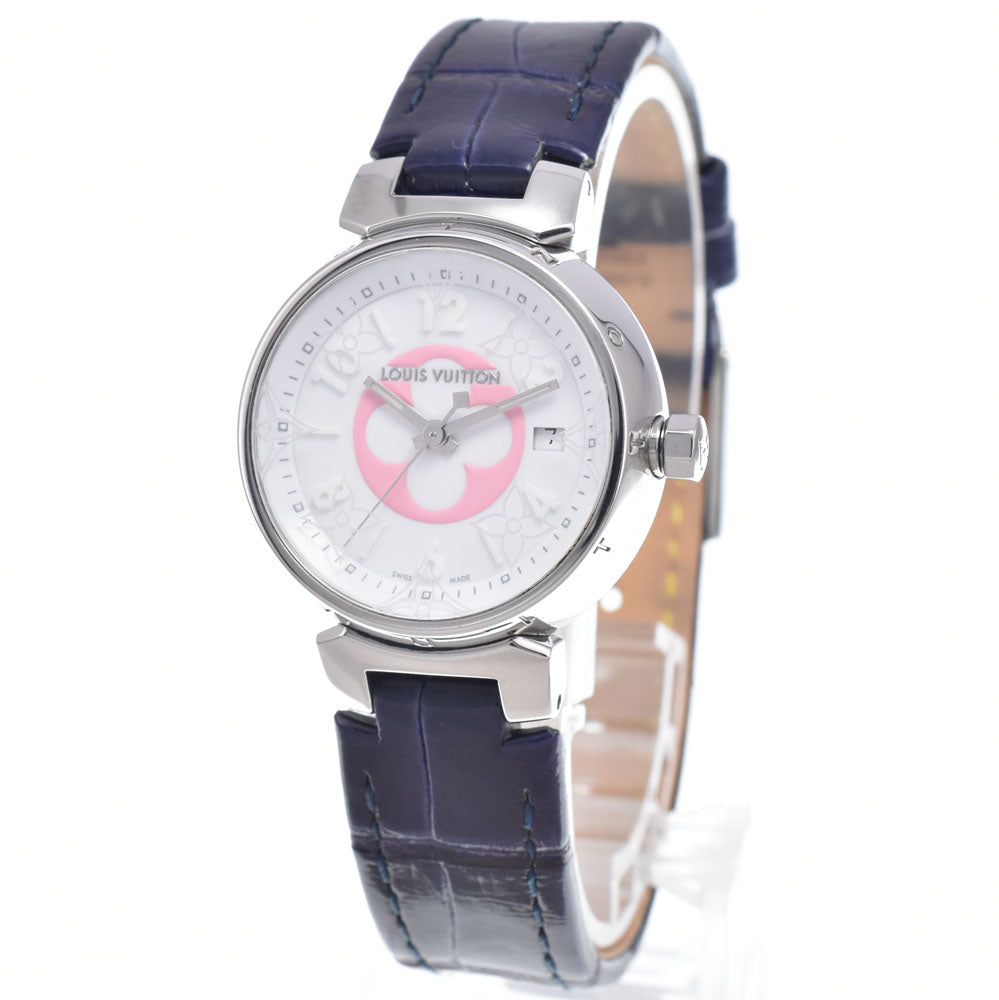 LOUIS VUITTON Tambour Damier Azur QA007 Japan Limited Date white Dial Quartz Ladies
 Watch P#148953