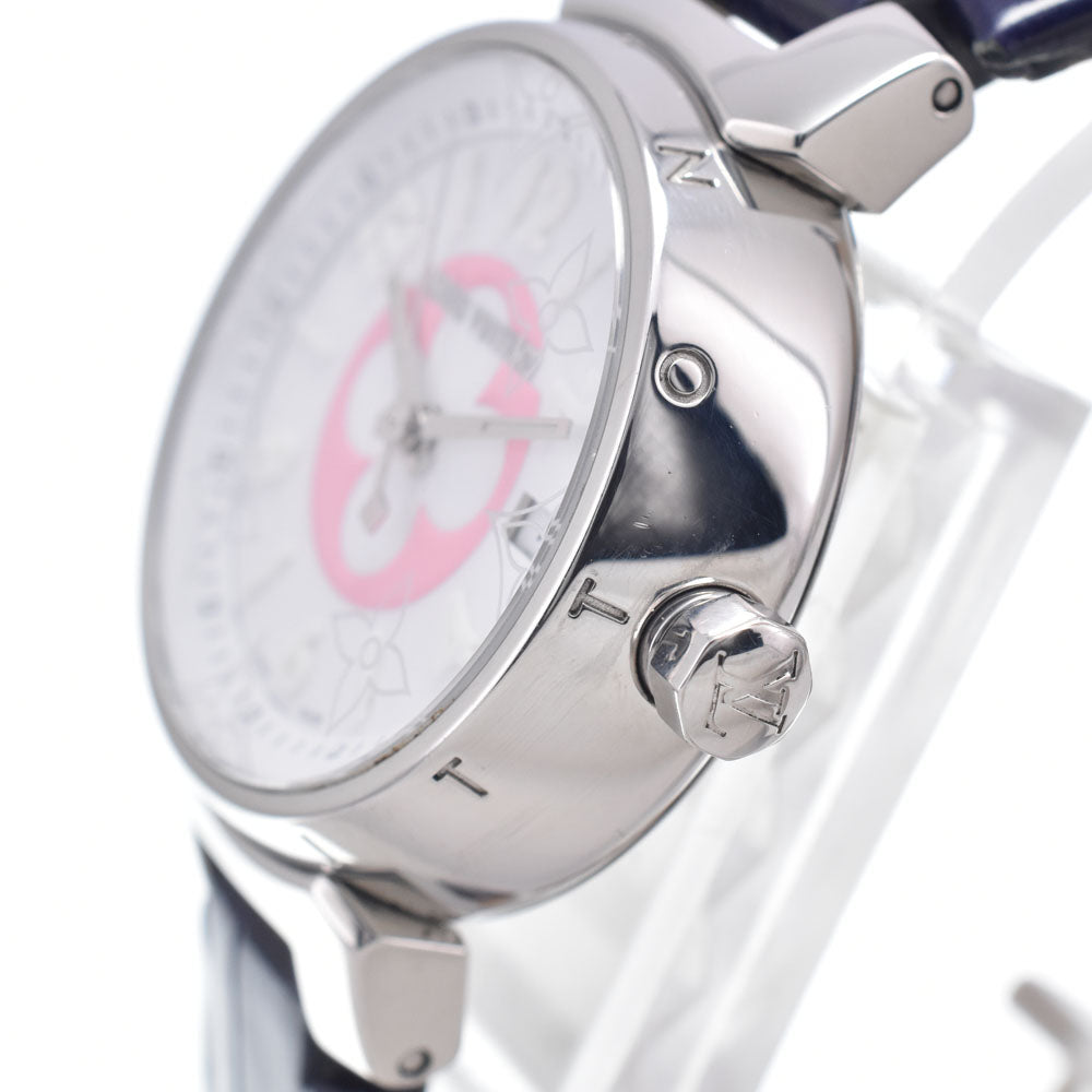 LOUIS VUITTON Tambour Damier Azur QA007 Japan Limited Date white Dial Quartz Ladies
 Watch P#148953