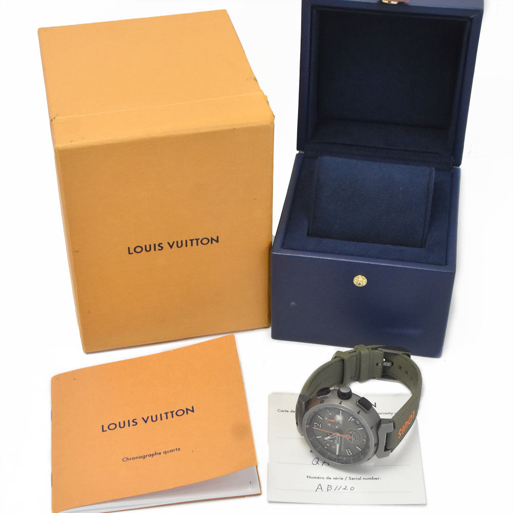 with paper LOUIS VUITTON Tambour QA097 green Dial Quartz Men's
 Watch O#148978