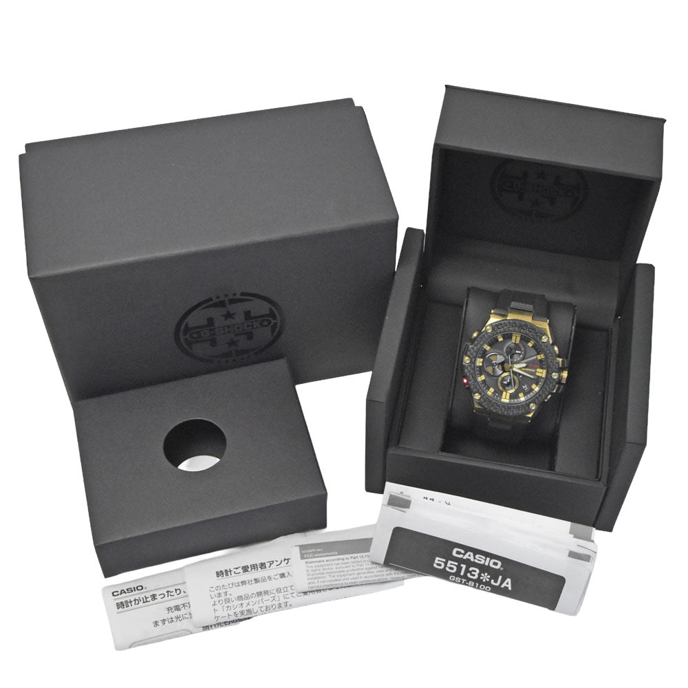 with paper CASIO G-SHOCK G-STEEL GST-B100TFB-1AJR 35th anniversary Black / gold Dial Solar Men's
 Watch R#149001