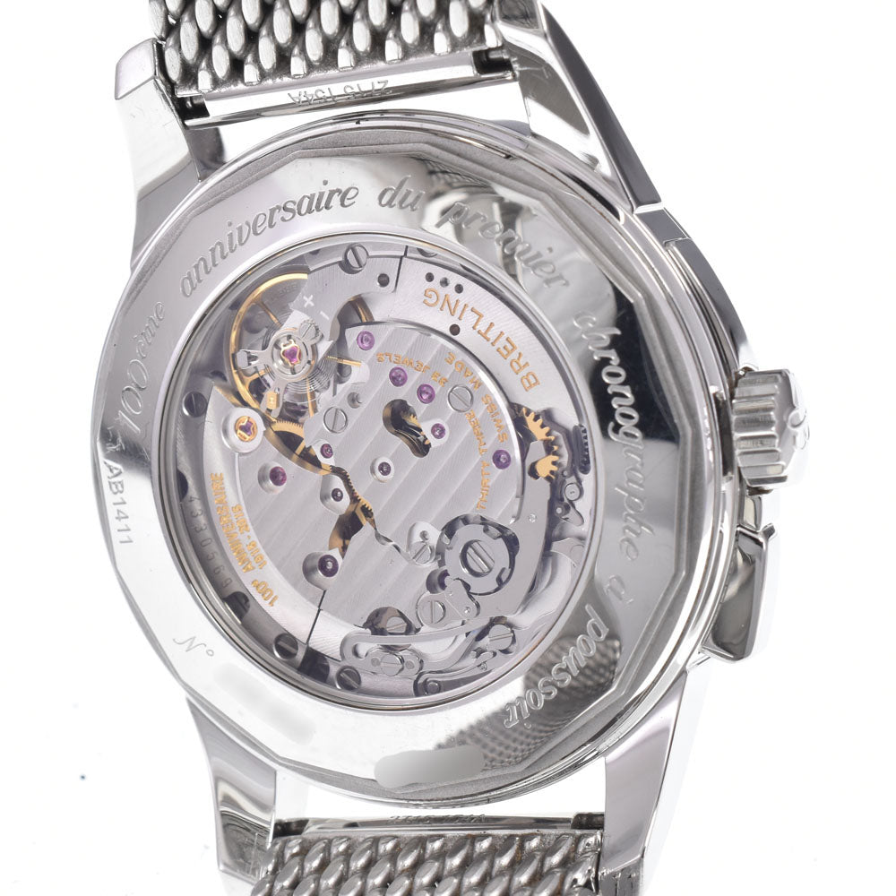 with paper BREITLING Transocean AB1411 Limited edition of 1915 pieces worldwide. See-through back. Silver Dial Hand Winding Men's
 Watch R#149054