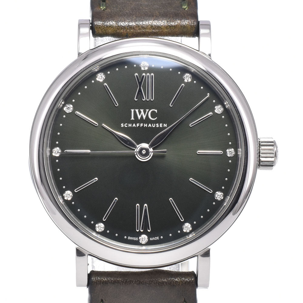 with paper IWC SCHAFFHAUSEN Portofino IW357412 12P diamond khaki Dial Automatic Ladies
 Watch Q#149067