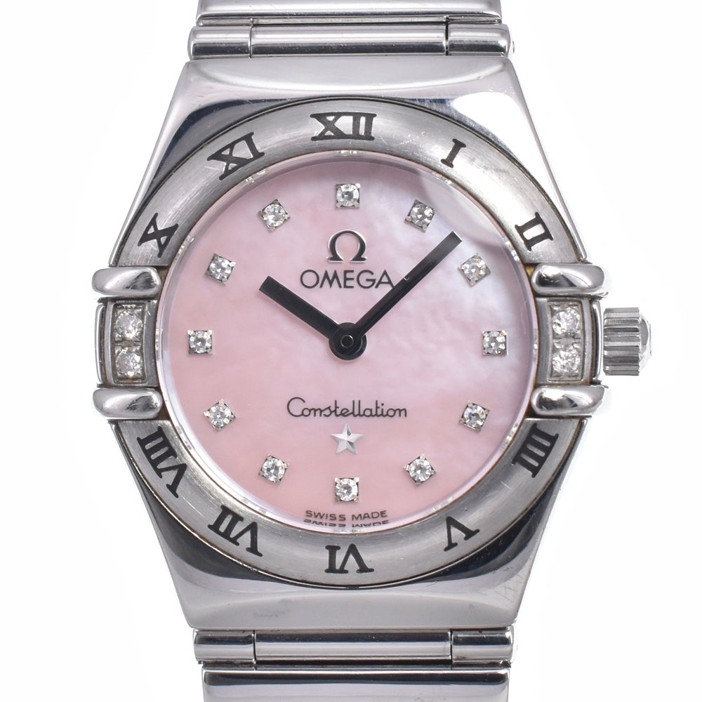 OMEGA Constellation Mini My Choice 1566.66 4P & 12P diamond Pink shell Dial Quartz Ladies
 Watch Q#149107