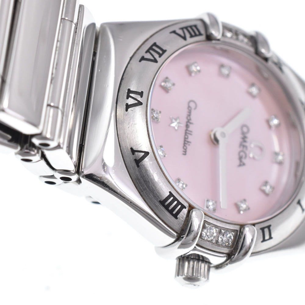 OMEGA Constellation Mini My Choice 1566.66 4P & 12P diamond Pink shell Dial Quartz Ladies
 Watch Q#149107