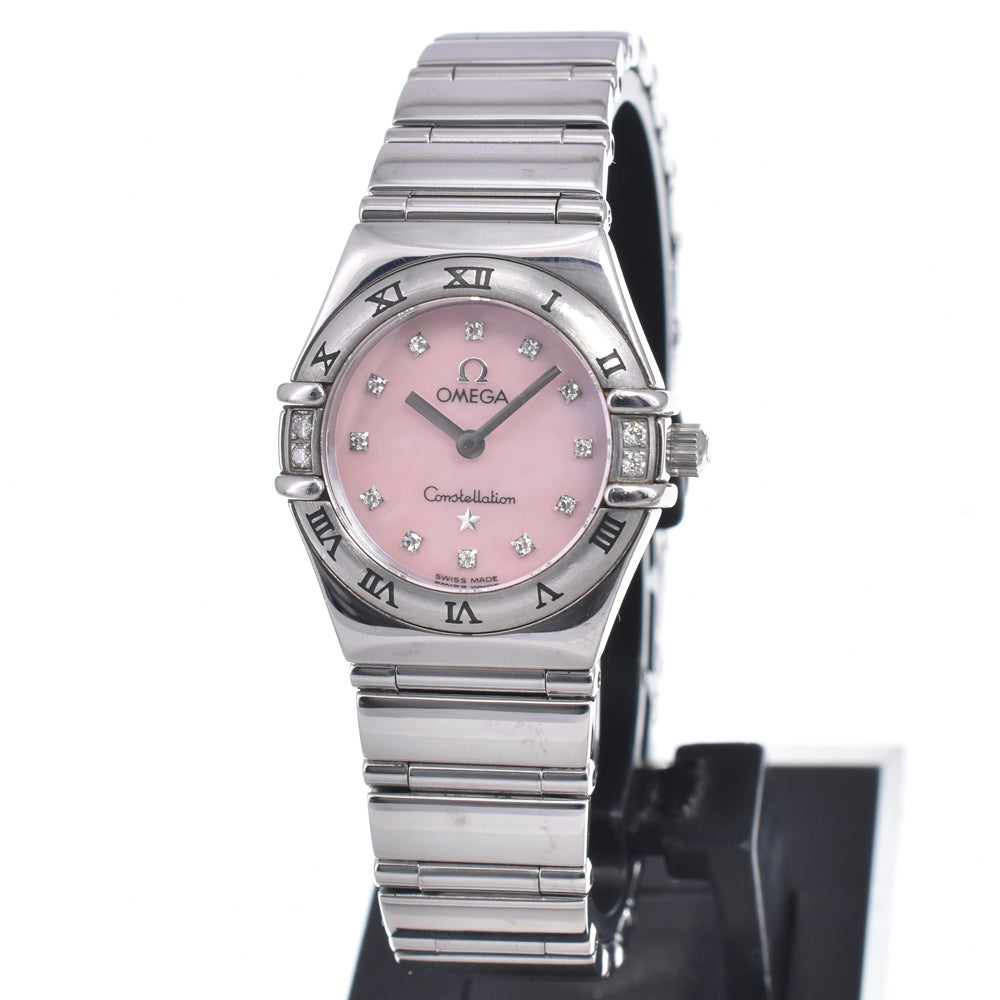 OMEGA Constellation Mini My Choice 1566.66 4P & 12P diamond Pink shell Dial Quartz Ladies
 Watch Q#149107