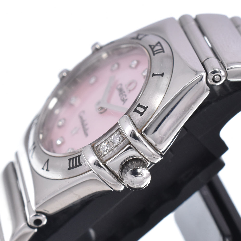 OMEGA Constellation Mini My Choice 1566.66 4P & 12P diamond Pink shell Dial Quartz Ladies
 Watch Q#149107