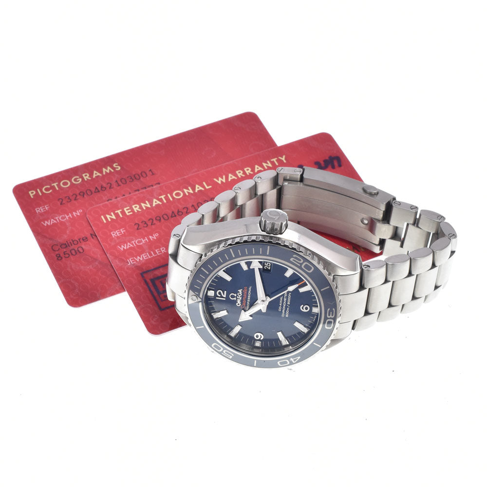 with paper OMEGA Seamaster Planet Ocean 600M 232.90.46.21.03.001 Titanium see-through back blue Dial Automatic Men's
 Watch P#149169