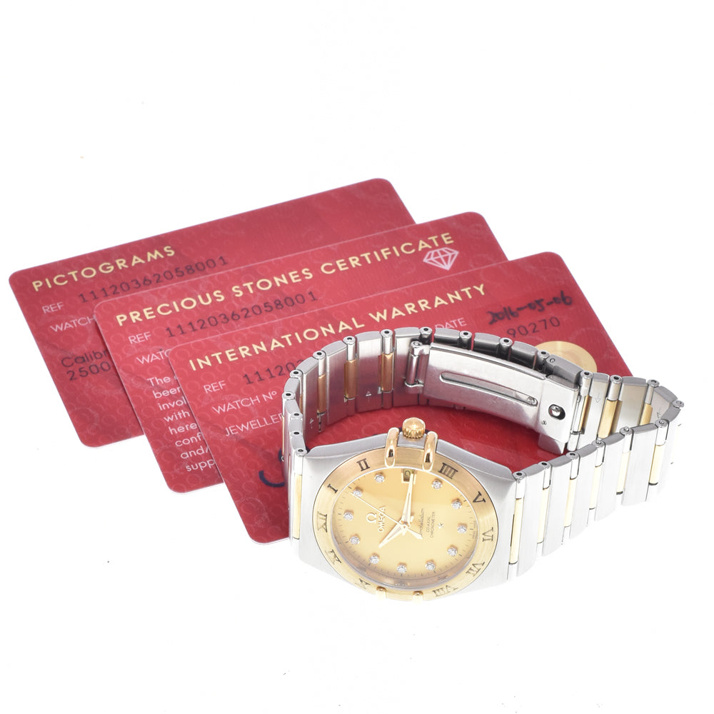 with paper OMEGA Constellation 111.20.36.20.58.001 11P Diamond gold Dial Automatic Men's
 Watch Q#149200