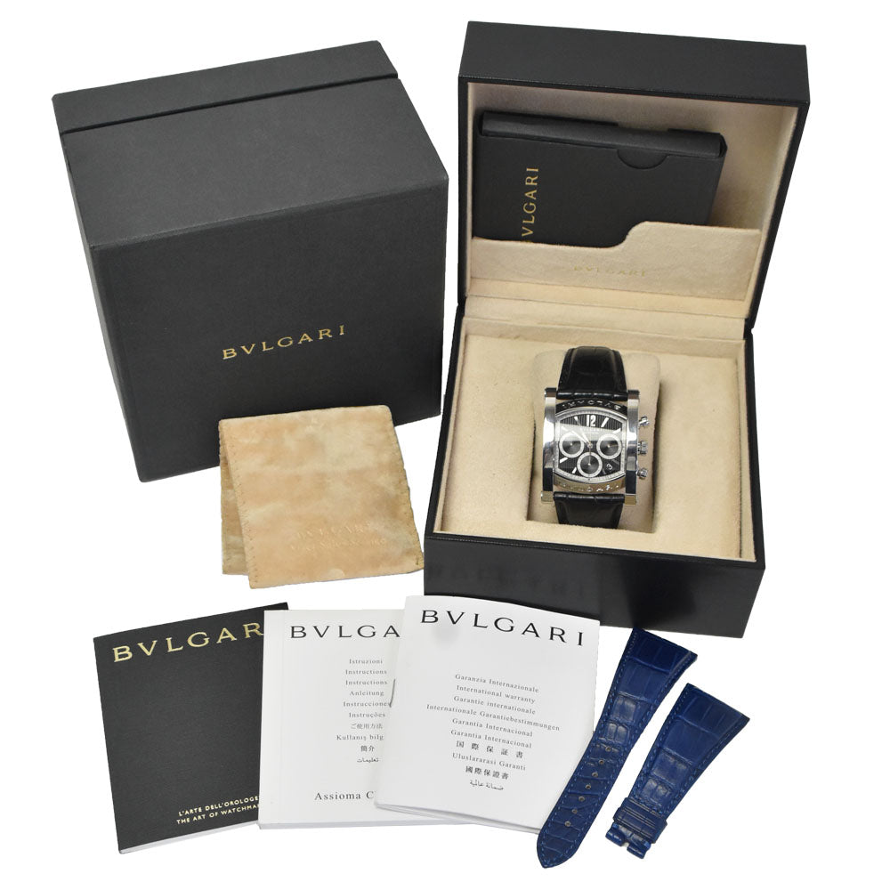 with paper BVLGARI Assioma AA48BSSDCH Chronograph black Dial Automatic Men's
 Watch Q#149213