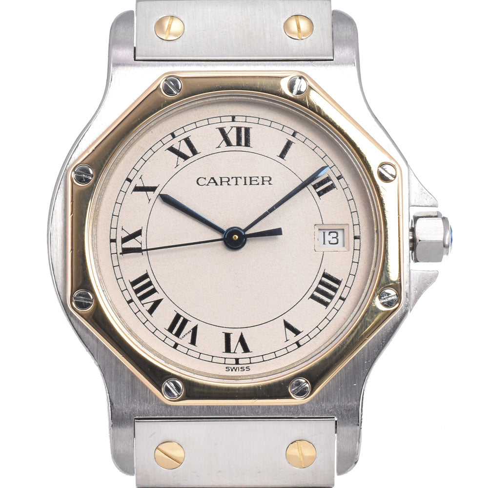 CARTIER Santos Octagon LM 187902 Date Ivory Dial Quartz Unisex
 Watch C#149263