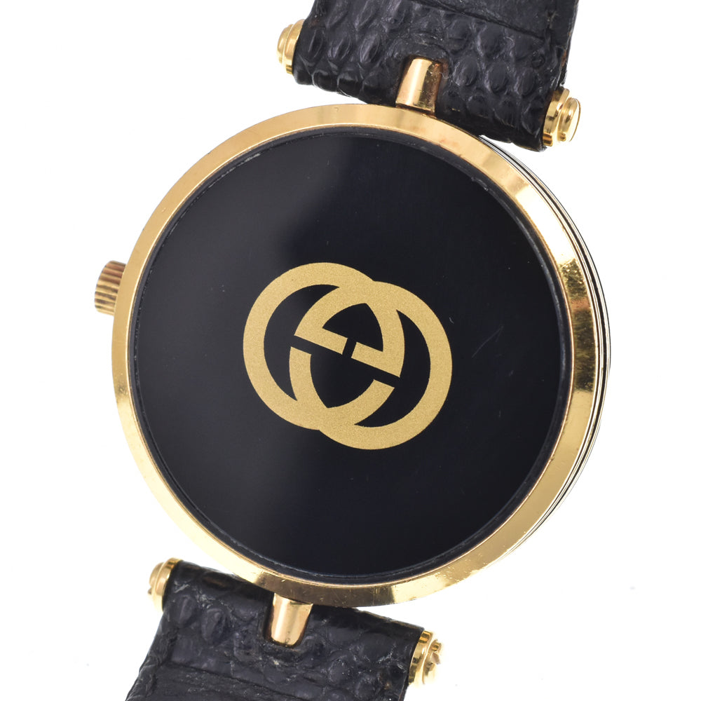 GUCCI Sherry line Gold Plated / Leather black Dial Quartz Men's
 Watch C#149277