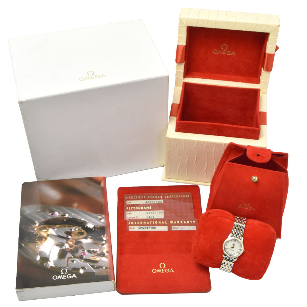 with paper OMEGA De Ville Prestige 4375.71 Bezel Diamond White shell Dial Quartz Ladies
 Watch R#149359