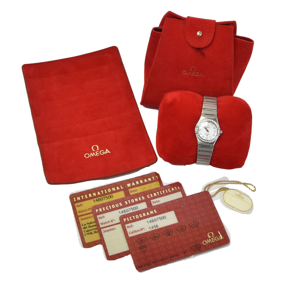 with paper OMEGA Constellation Mini Diamond Bezel 1460.75 12P diamond White shell Dial Quartz Ladies
 Watch A#149414