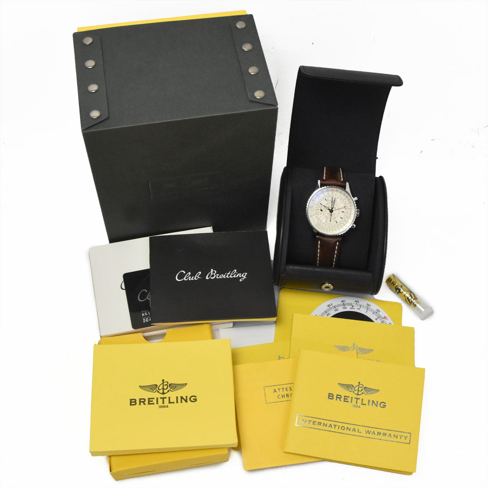 with paper BREITLING Mont blilandatla A21330 Chronograph Triple calendar Silver Dial Automatic Men's
 Watch A#149435