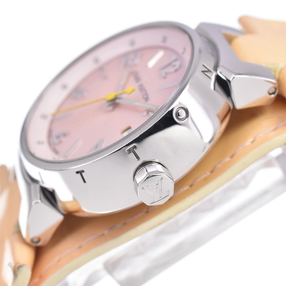 LOUIS VUITTON Tambour Q1216 Pink shell Dial Quartz Ladies
 Watch B#149463