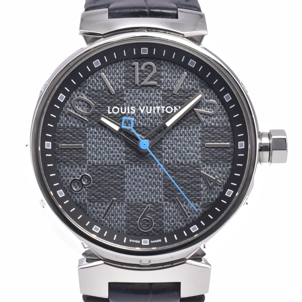 with paper LOUIS VUITTON Tambour GM Damier Graphite QA073 Black Grey Dial Quartz Men's
 Watch A#149516