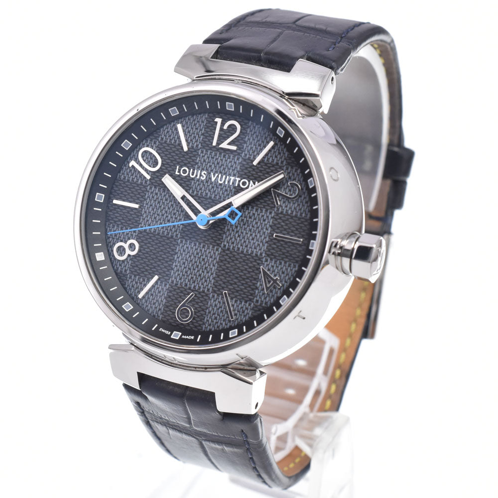 with paper LOUIS VUITTON Tambour GM Damier Graphite QA073 Black Grey Dial Quartz Men's
 Watch A#149516