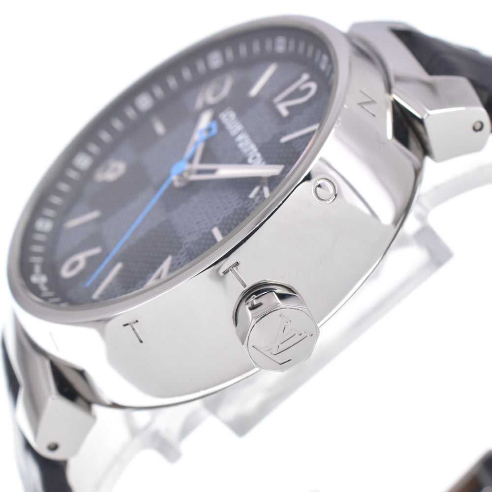 with paper LOUIS VUITTON Tambour GM Damier Graphite QA073 Black Grey Dial Quartz Men's
 Watch A#149516