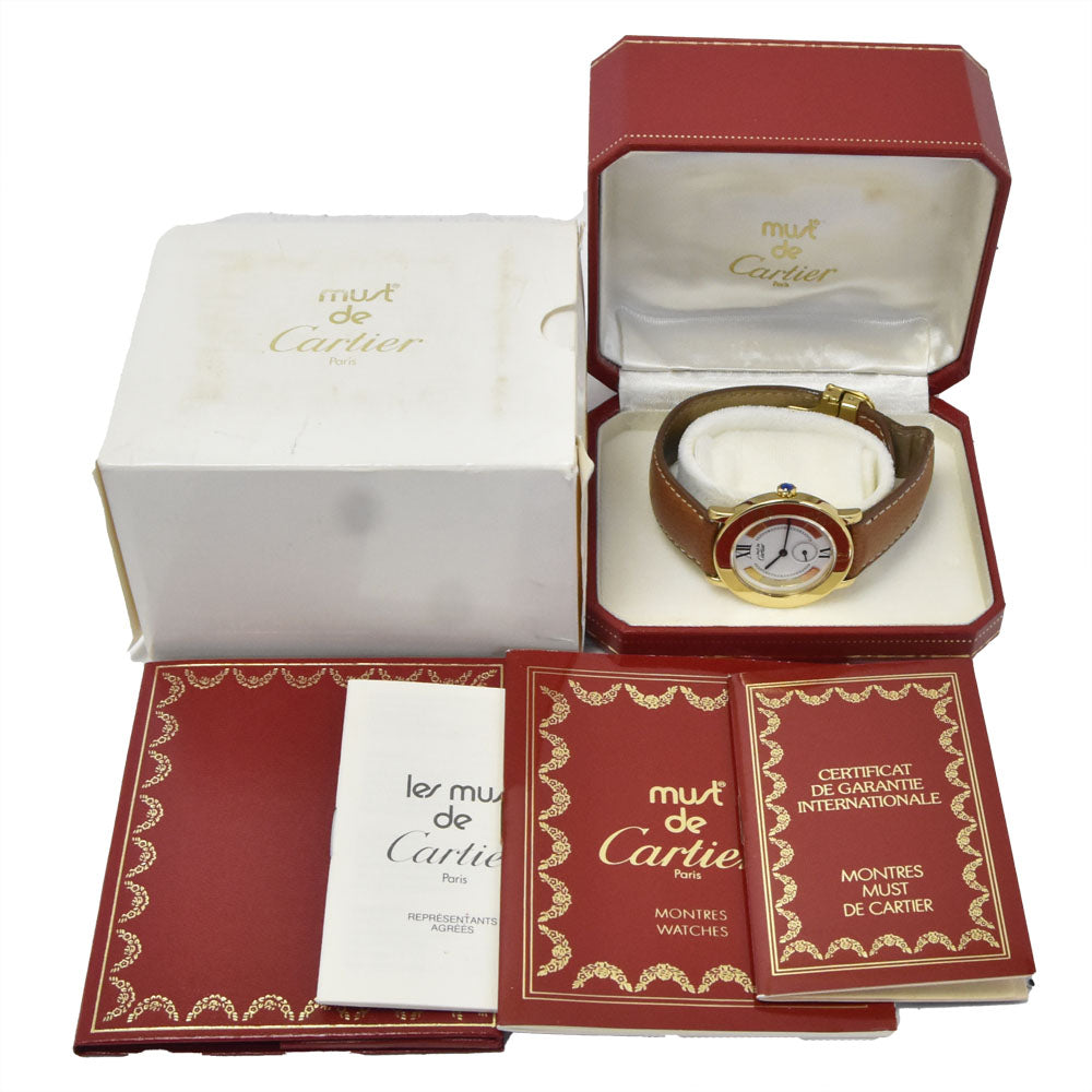 with paper CARTIER Must Rondo W1009244 Small second white Dial Quartz Ladies
 Watch B#149527