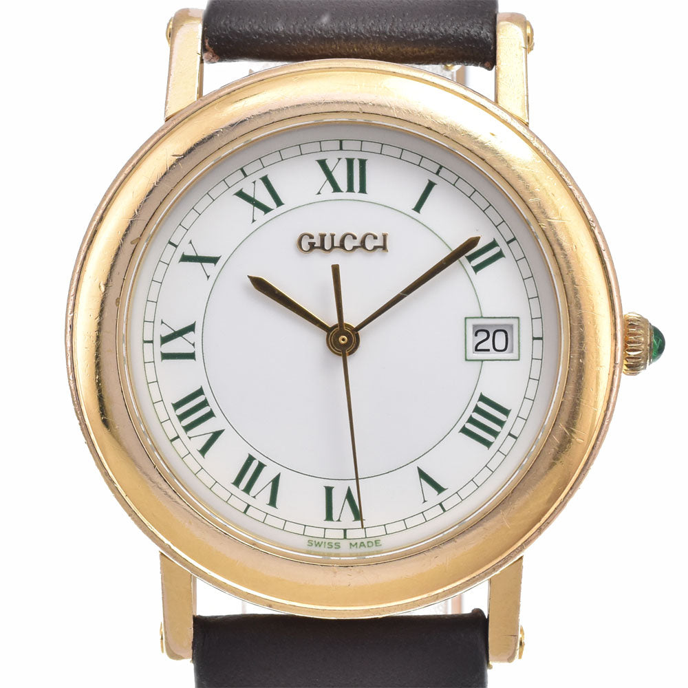 GUCCI 7200M Date Gold Plated / Leather white Dial Quartz Men's
 Watch D#149531
