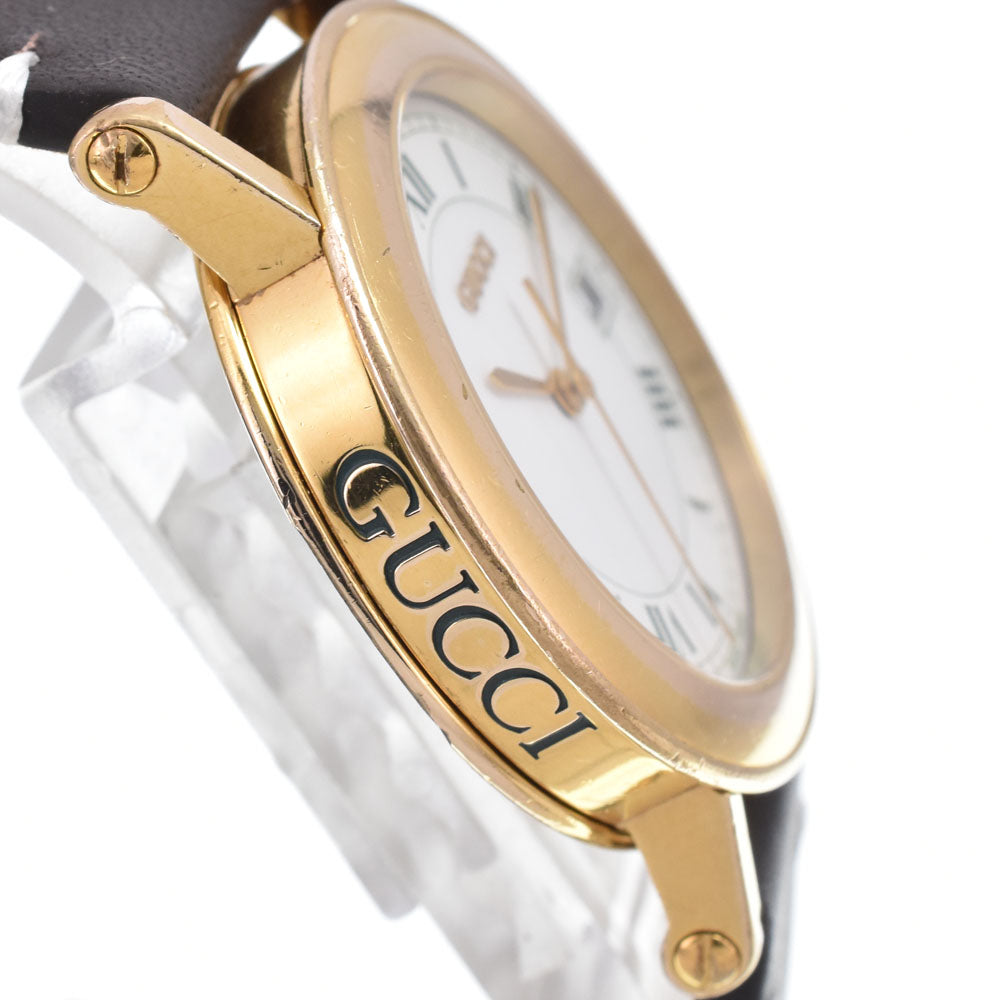 GUCCI 7200M Date Gold Plated / Leather white Dial Quartz Men's
 Watch D#149531