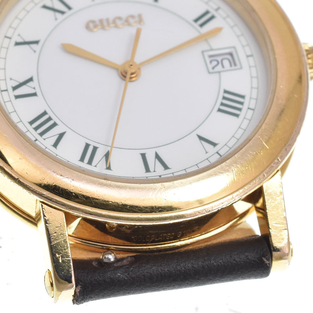GUCCI 7200M Date Gold Plated / Leather white Dial Quartz Men's
 Watch D#149531