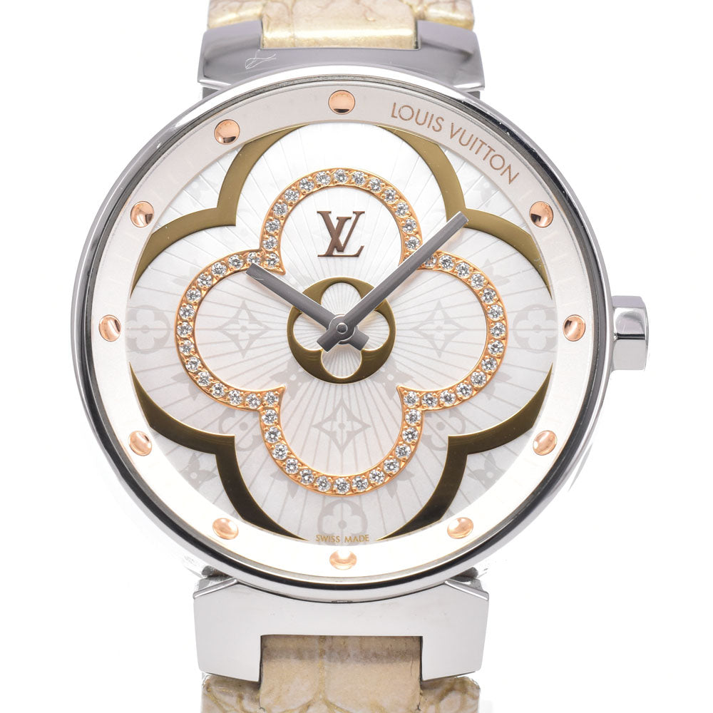 with paper LOUIS VUITTON Tambour Moon Divine MM QA019Z diamond White shell Dial Quartz Ladies
 Watch B#149542