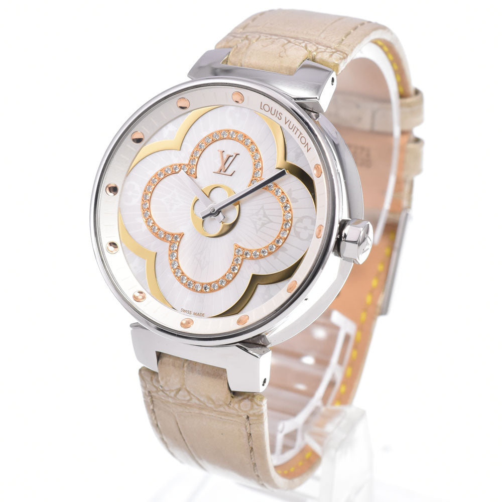 with paper LOUIS VUITTON Tambour Moon Divine MM QA019Z diamond White shell Dial Quartz Ladies
 Watch B#149542
