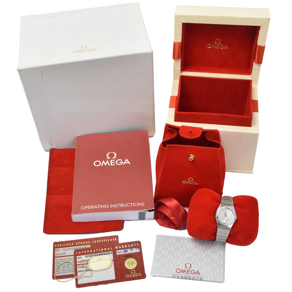 with paper OMEGA Constellation Blush 123.15.24.60.52.001 diamond Silver Dial Quartz Ladies
 Watch C#149659