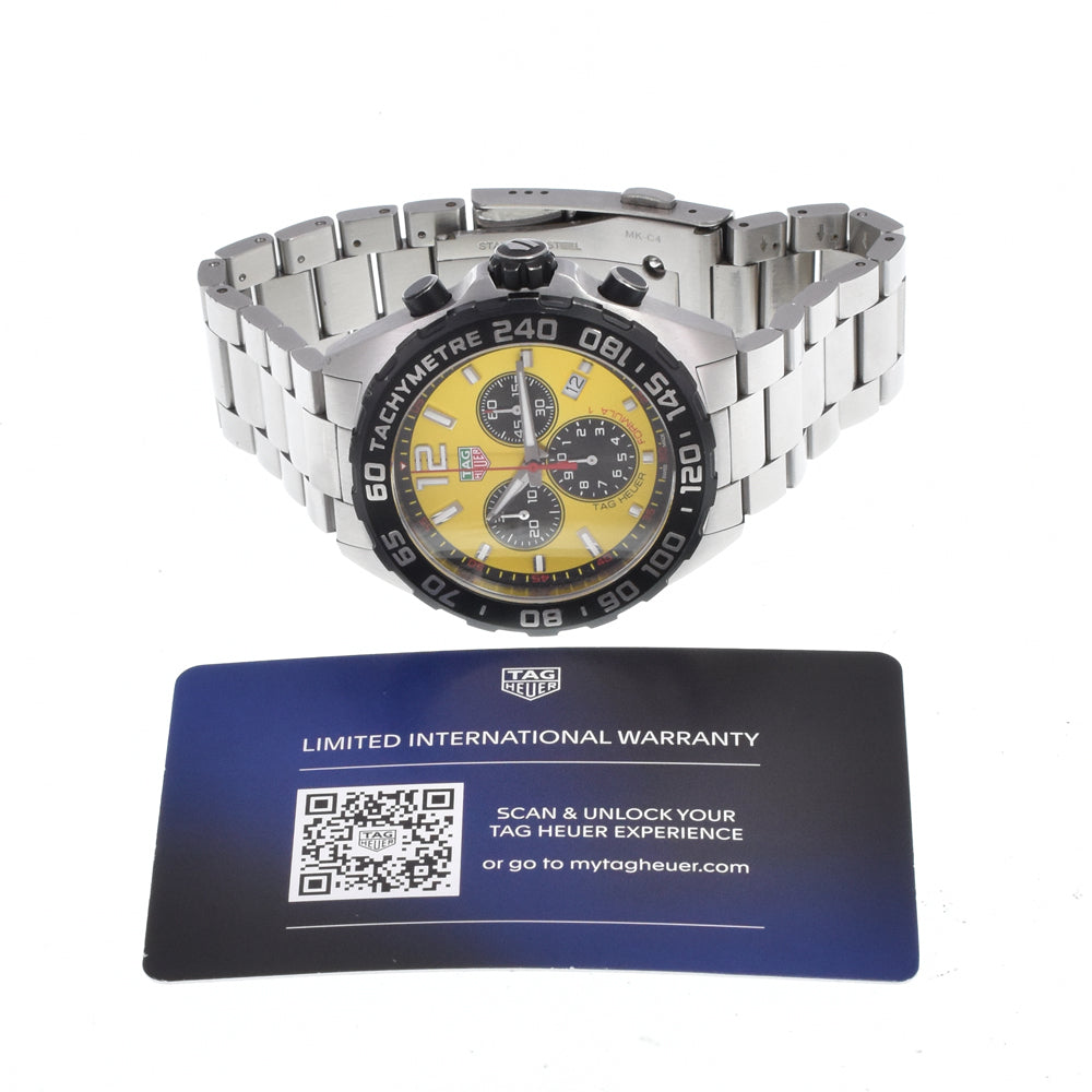 with paper TAG HEUER Formula 1 CAZ101AM.BA0842 Chronograph yellow Dial Quartz Men's
 Watch C#149668