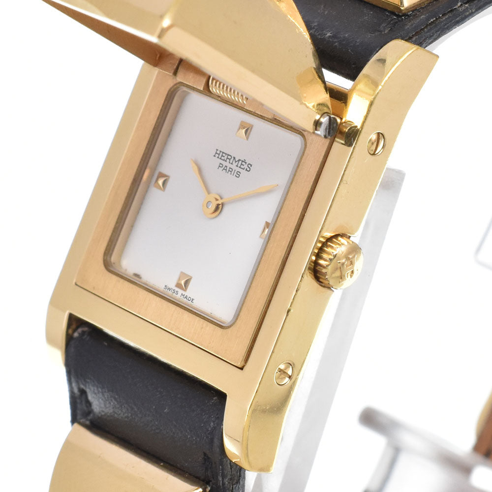 HERMES Medor ME1.201 Gold Plated / Leather white Dial Quartz Ladies
 Watch D#149688