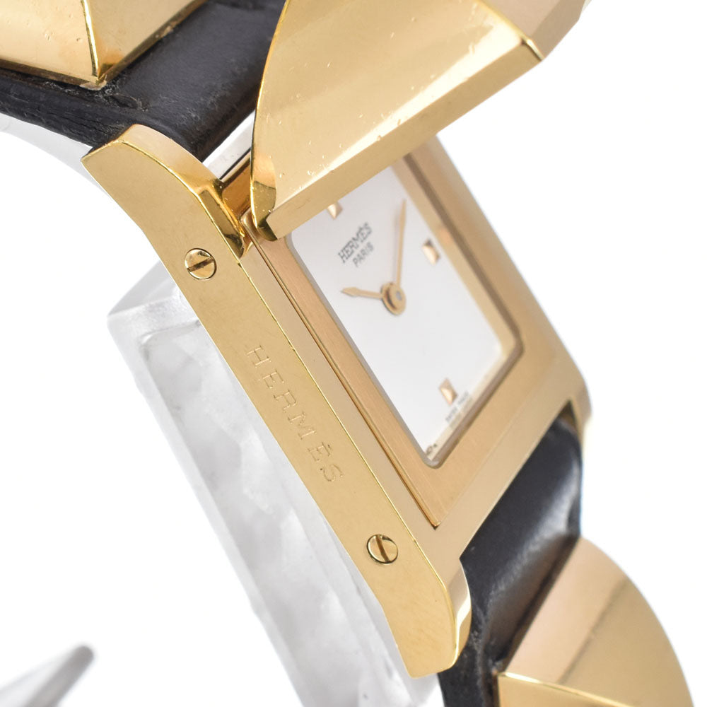HERMES Medor ME1.201 Gold Plated / Leather white Dial Quartz Ladies
 Watch D#149688