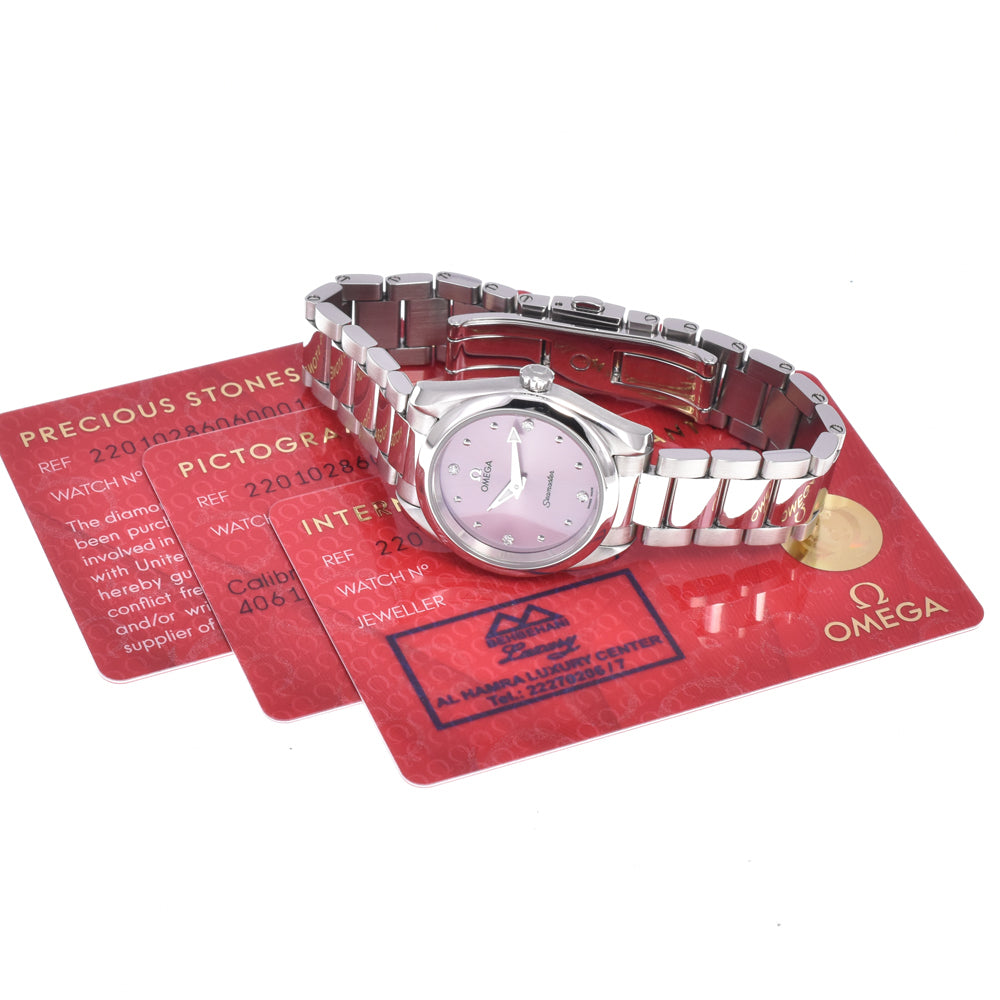 with paper OMEGA Seamaster Aqua Terra 220.10.28.60.60.001 4P Diamond pink Dial Quartz Ladies
 Watch C#149694