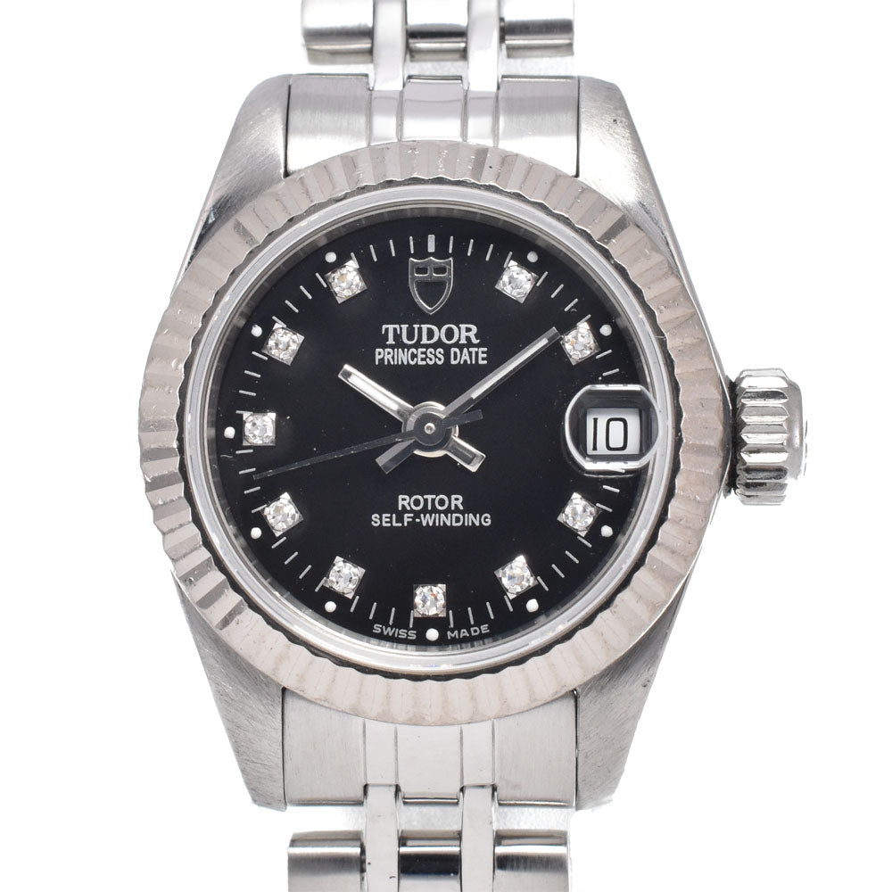 TUDOR Princess date 92514 WG bezel 10P diamonds black Dial Automatic Ladies
 Watch E#149716