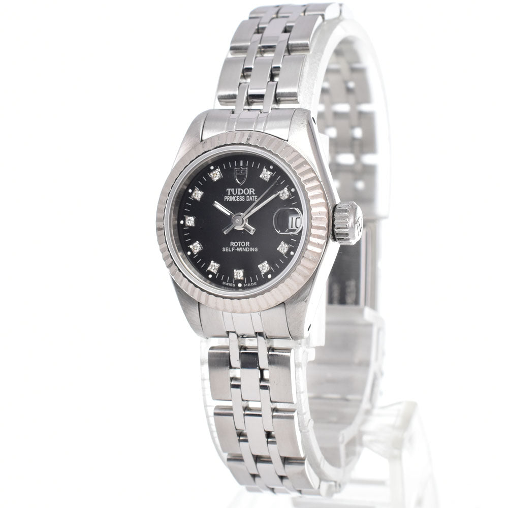 TUDOR Princess date 92514 WG bezel 10P diamonds black Dial Automatic Ladies
 Watch E#149716