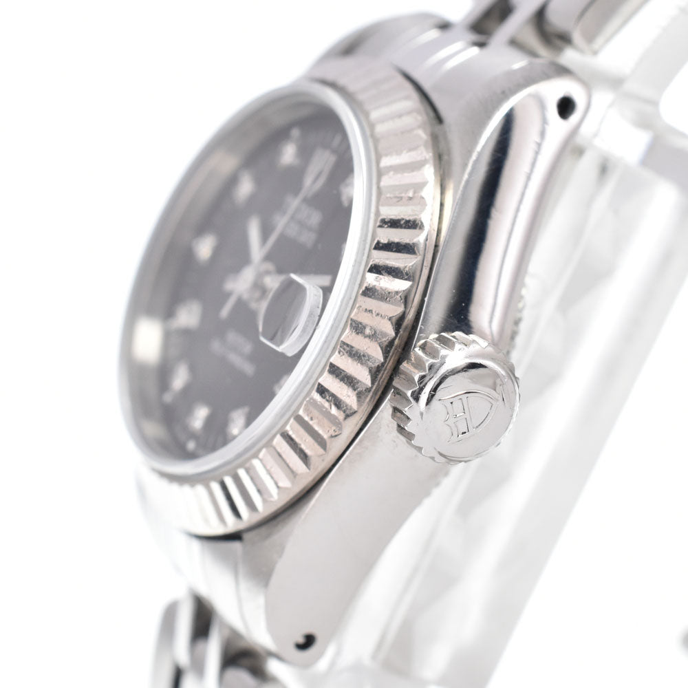 TUDOR Princess date 92514 WG bezel 10P diamonds black Dial Automatic Ladies
 Watch E#149716