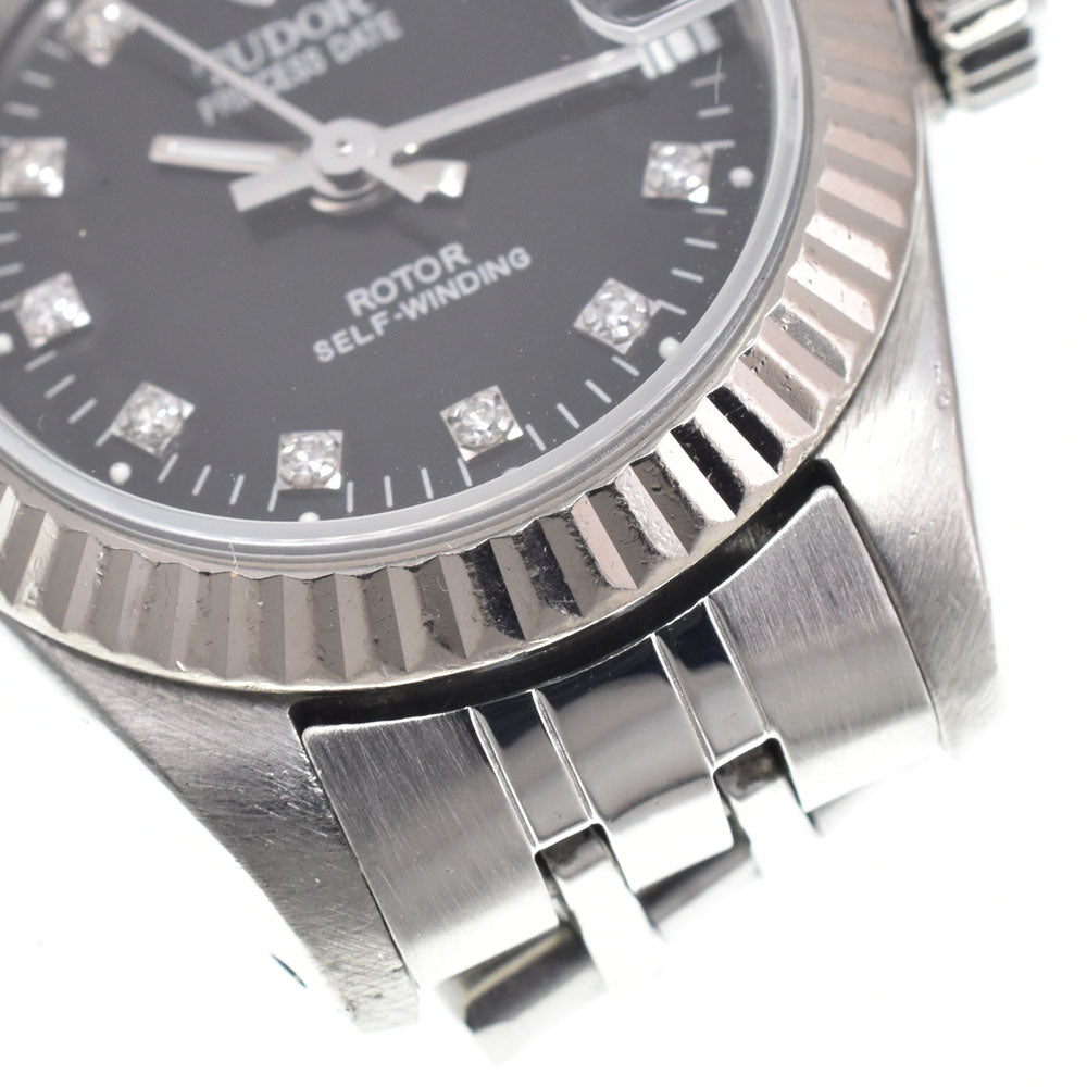TUDOR Princess date 92514 WG bezel 10P diamonds black Dial Automatic Ladies
 Watch E#149716