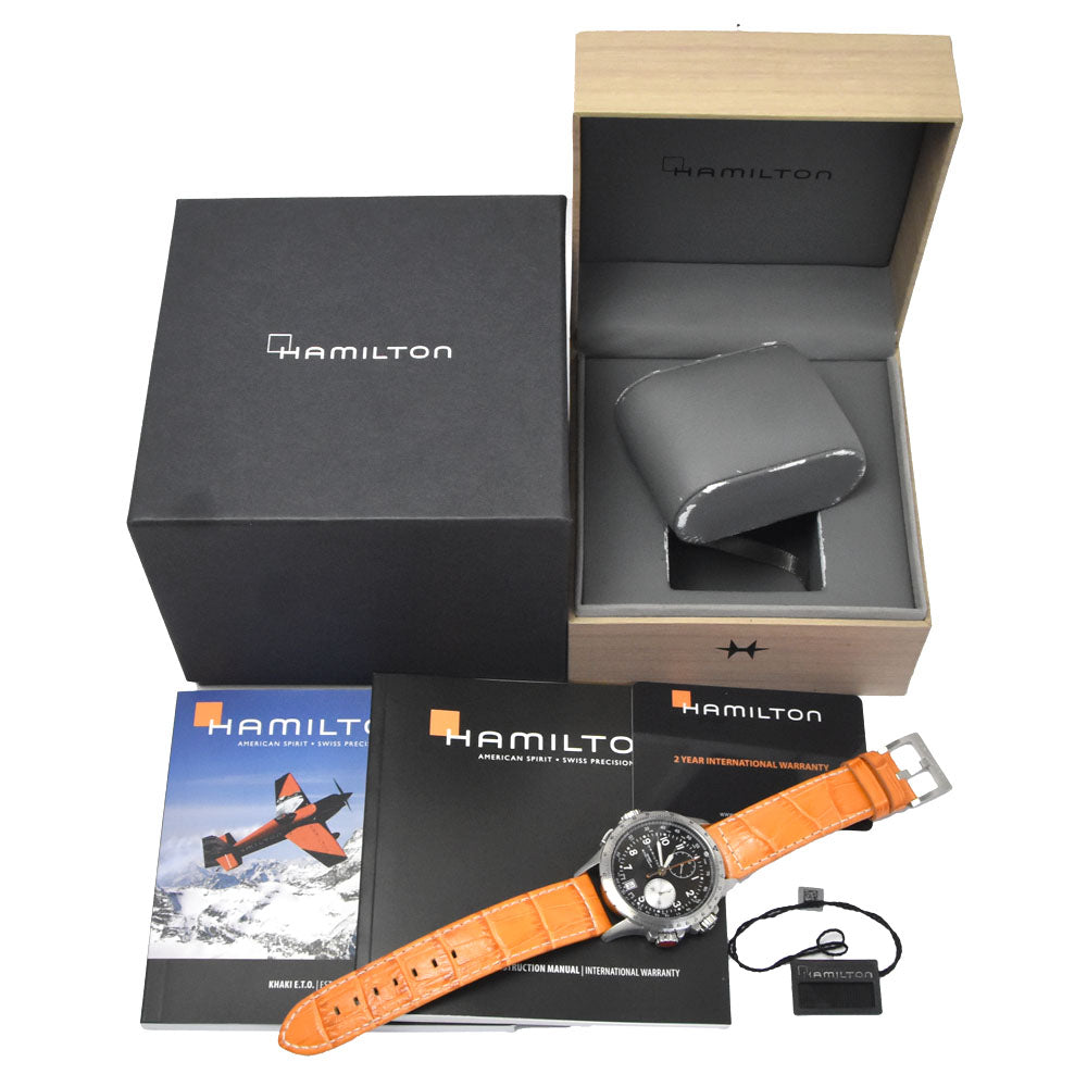 with paper HAMILTON Khaki Aviation ETO H776121 Chronograph Date black Dial Quartz Men's
 Watch C#149753