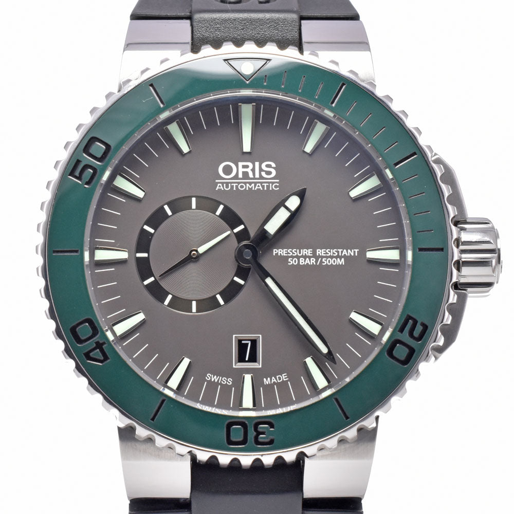 with paper ORIS Aquis 7673 Small second date gray Dial Automatic Men's
 Watch G#149860