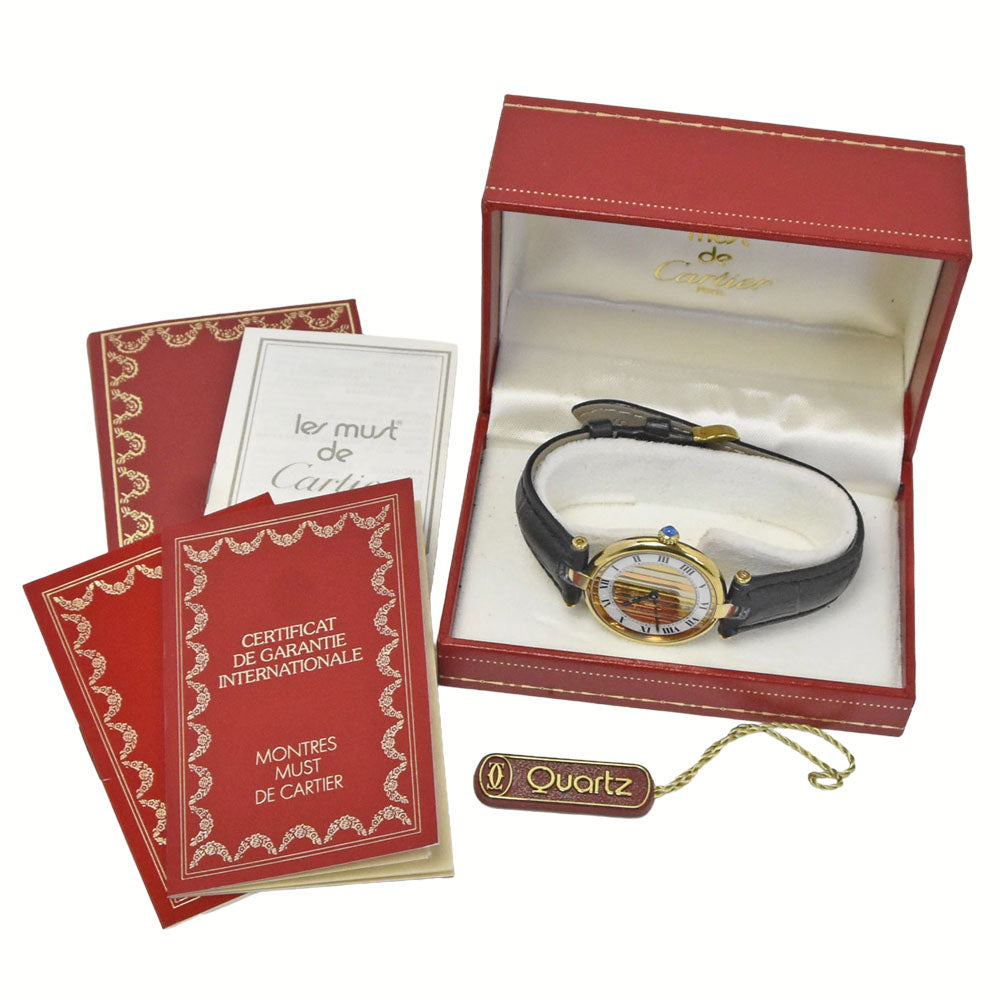 with paper CARTIER Must Vendome Vermeil 590003 vintage Trinity/White Dial Quartz Unisex
 Watch G#149927