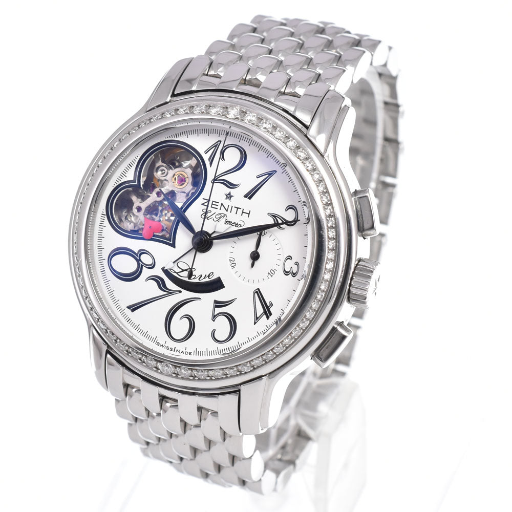 ZENITH El Primero Open Heart 16.1230.4021 diamond bezel chronograph Silver Dial Automatic Men's
 Watch J#150005