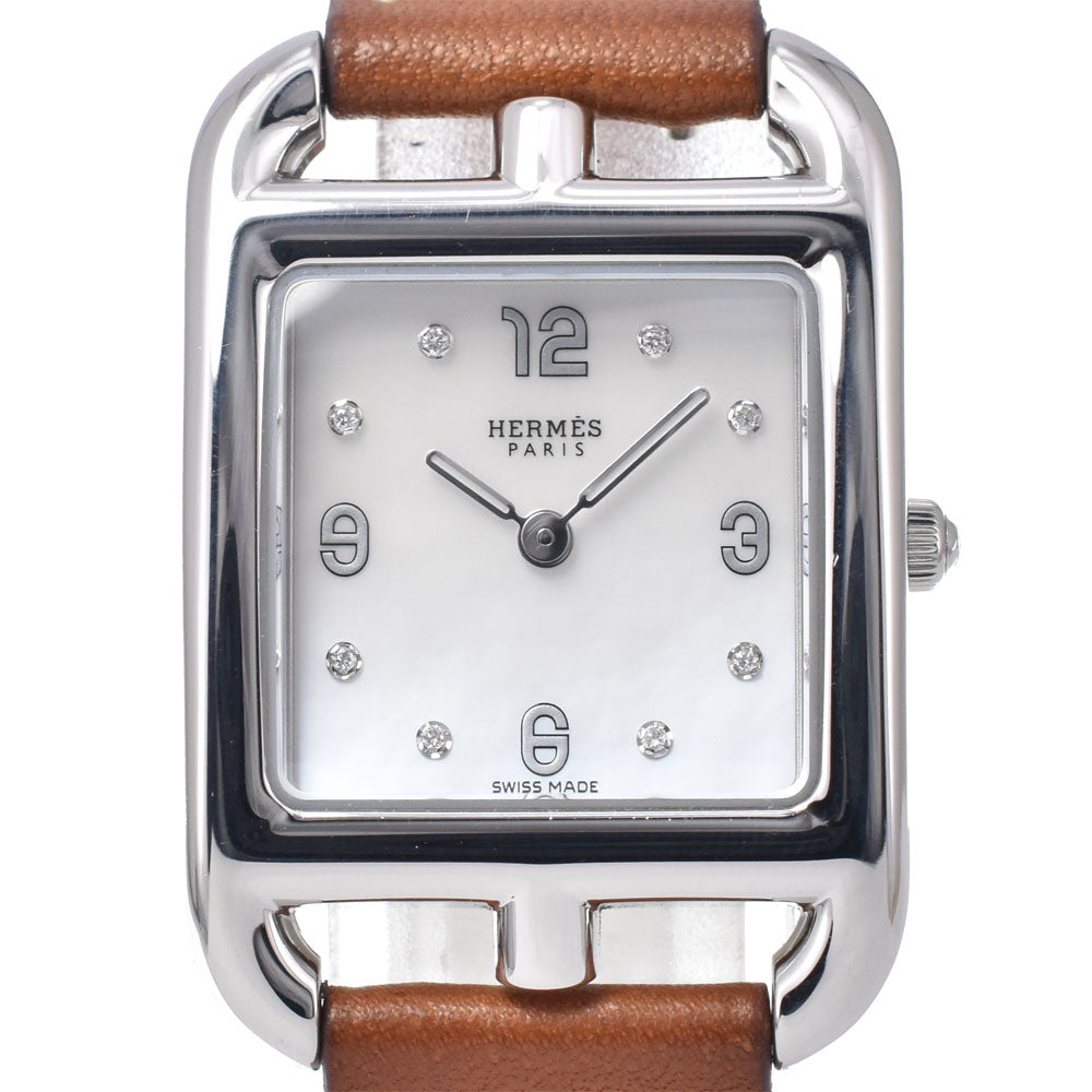 HERMES Cape Cod CC1.210a 8P diamond White shell Dial Quartz Ladies
 Watch J#150041