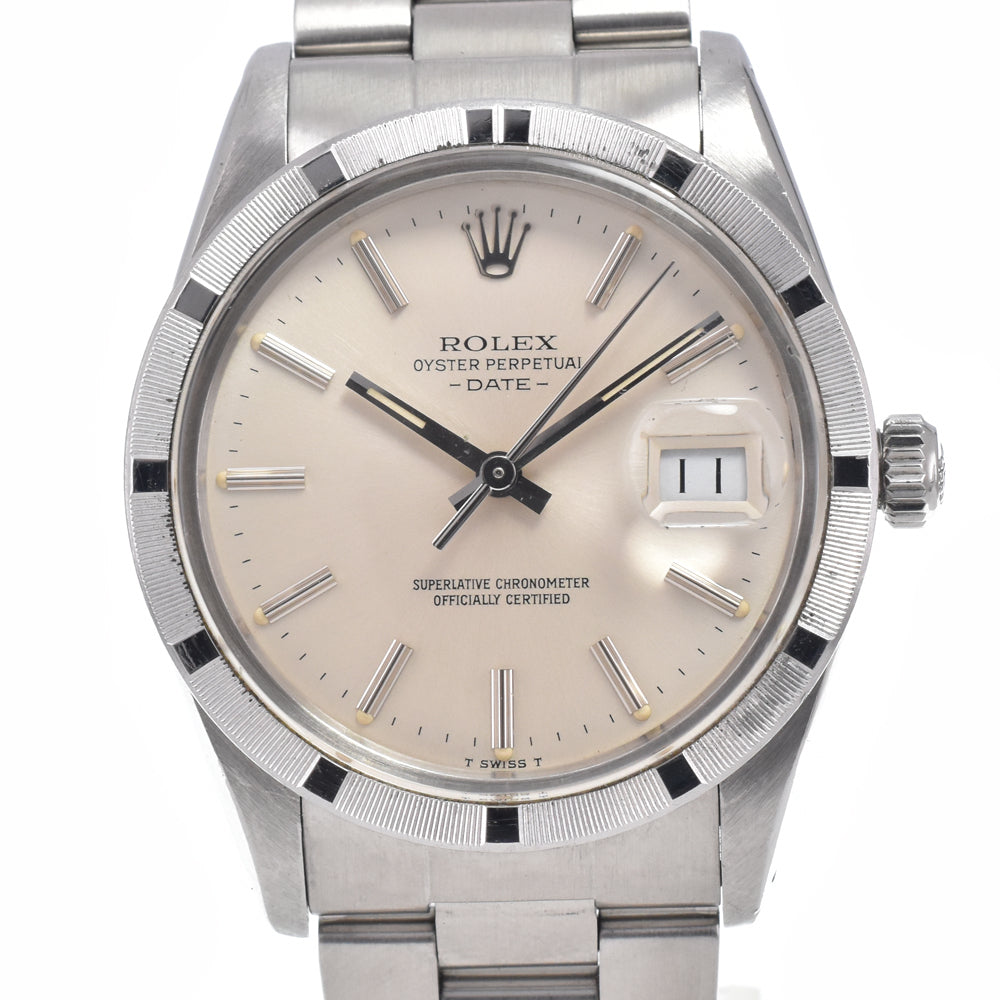 ROLEX Oyster perpetual date 15010 vintage Finely Engine Turned Bezel Silver Dial Automatic Men's
 Watch I#150052